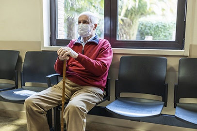 One dental patient in dental office waiting room
