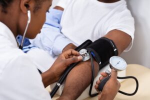 Patient having their blood pressure taken. 